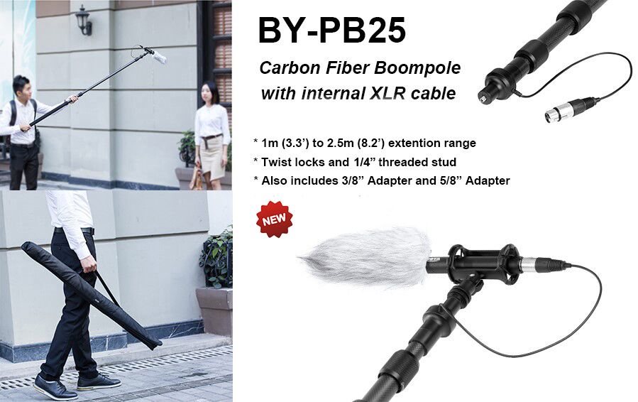 BOYA BY-PB25 碳纖XLR BOOM桿 收音桿 最長2.5m 內建XLR 卡農頭伸縮線 錄音桿 話筒桿