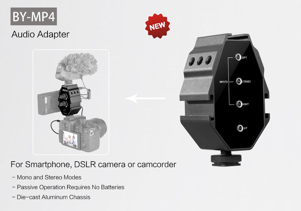 [下殺5折] BOYA BY-MP4 3.5mm混音器 音頻轉接器 附手機相機輸出線 TRS TRRS 功能同AX100直立版